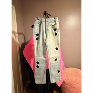 Juicy Couture Distressed Black Stars Straight Leg Jeans Size 25